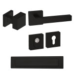 Voordeurset vierkant met knop Quadro en deurkruk Geneve Puurzwart