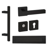 Voordeurset vierkant met schuine greep Toronto en deurkruk Geneve Puurzwart