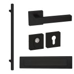 Voordeurset vierkant met greep Toronto 1160mm en deurkruk Geneve Puurzwart