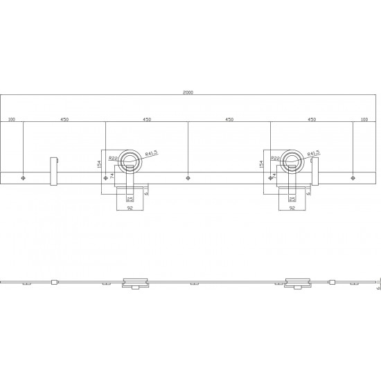 Schuifdeursysteem 2 meter hangrollen met open wiel 155mm Intersteel RVS