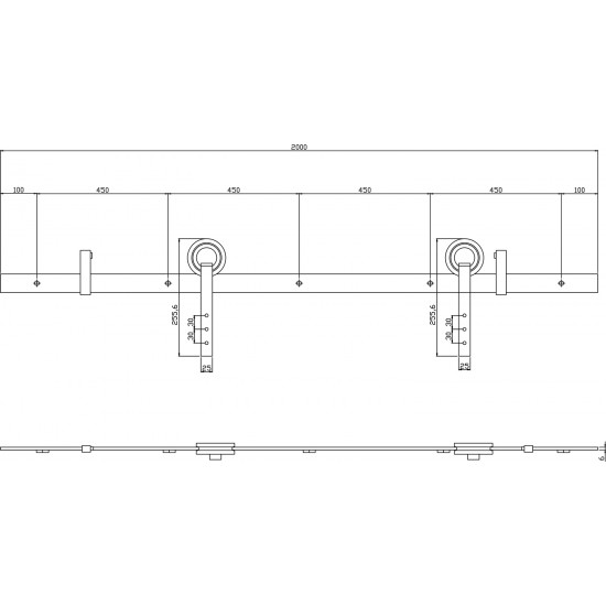 Schuifdeursysteem 2 meter hangrollen met open wiel 255mm Intersteel RVS